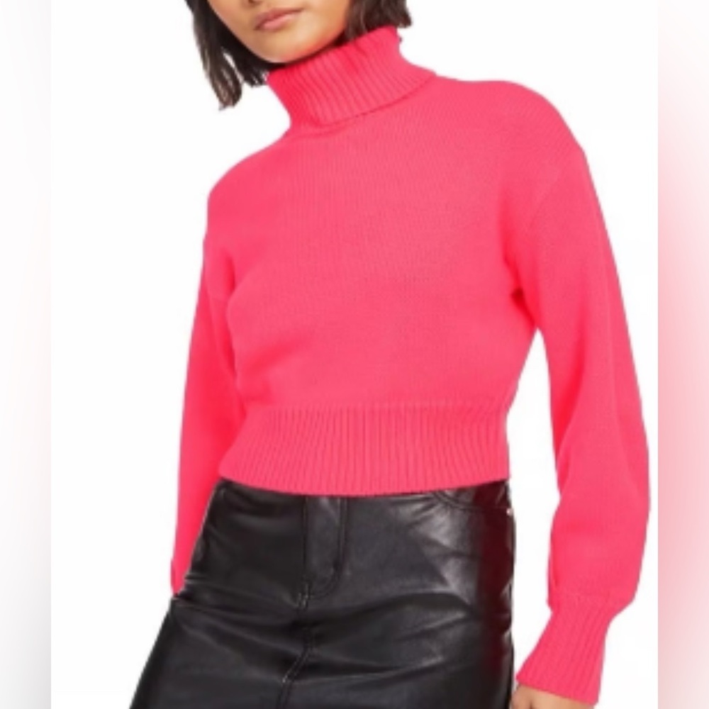 Bar lll Cropped Turtleneck Vivid Pink Sweater